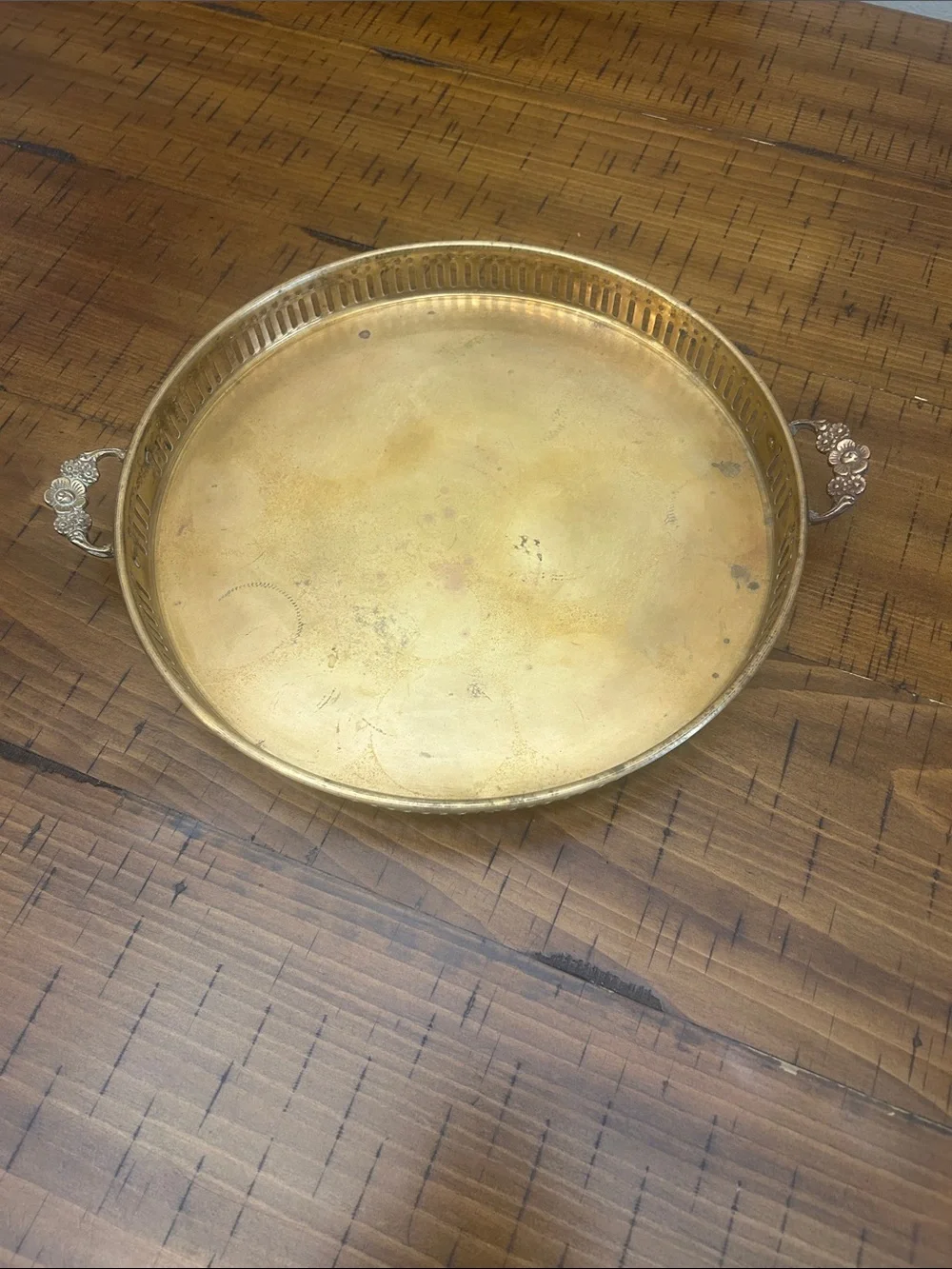 Brass Serving Tray with Ornate Handles - Gold Finish